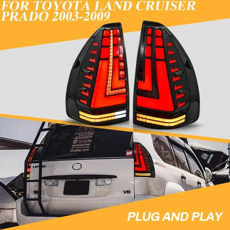 

Для Toyota Land Cruiser Prado LC120 2003-2009 светодиодные задние фонари, черная пара с последовательным указателем поворота