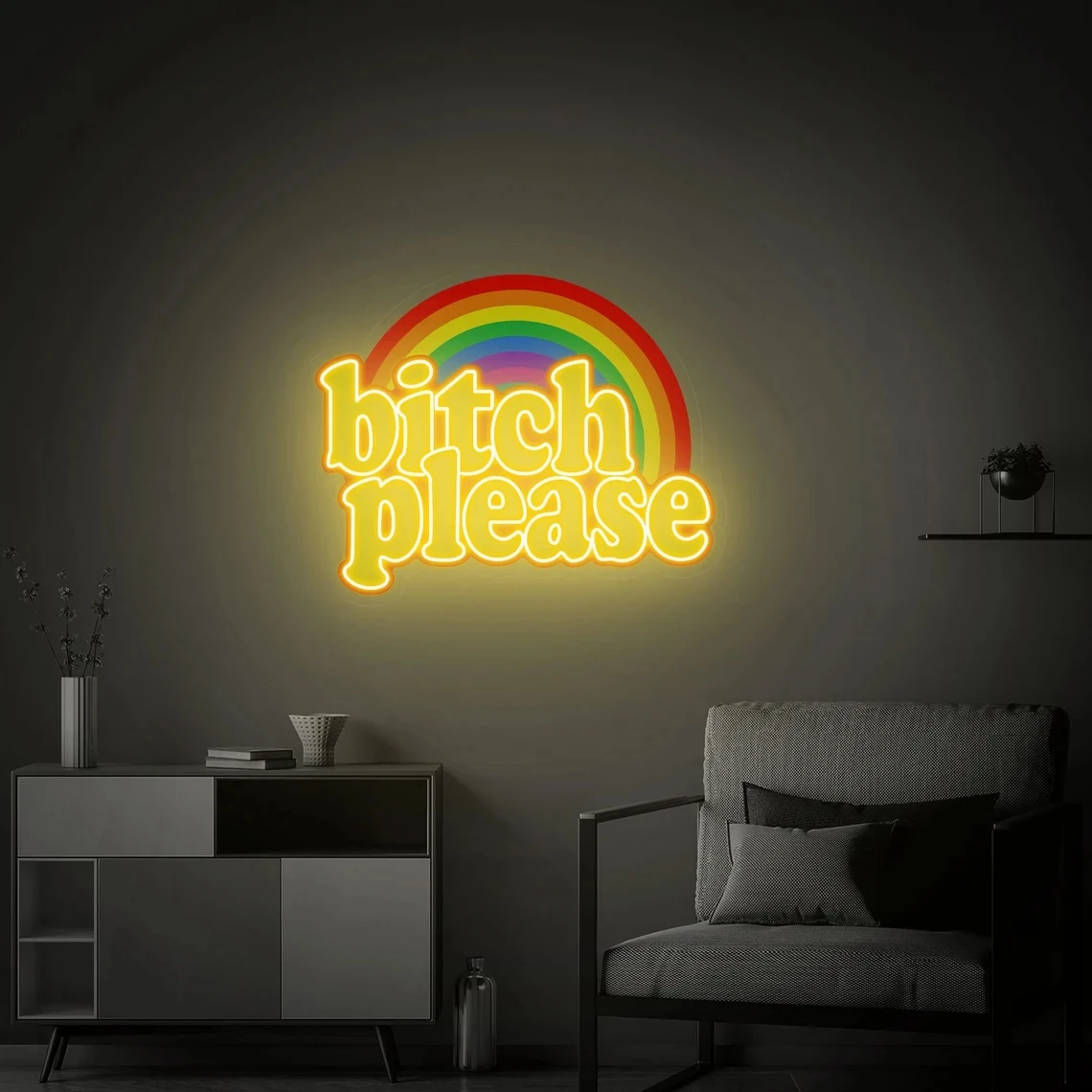 Bitch Please Neon Sign UV Printed Rainbow Neon Sign Custom Neon Sign Custom Led Neon Light Wall Decor Party Neon Sign Gift for