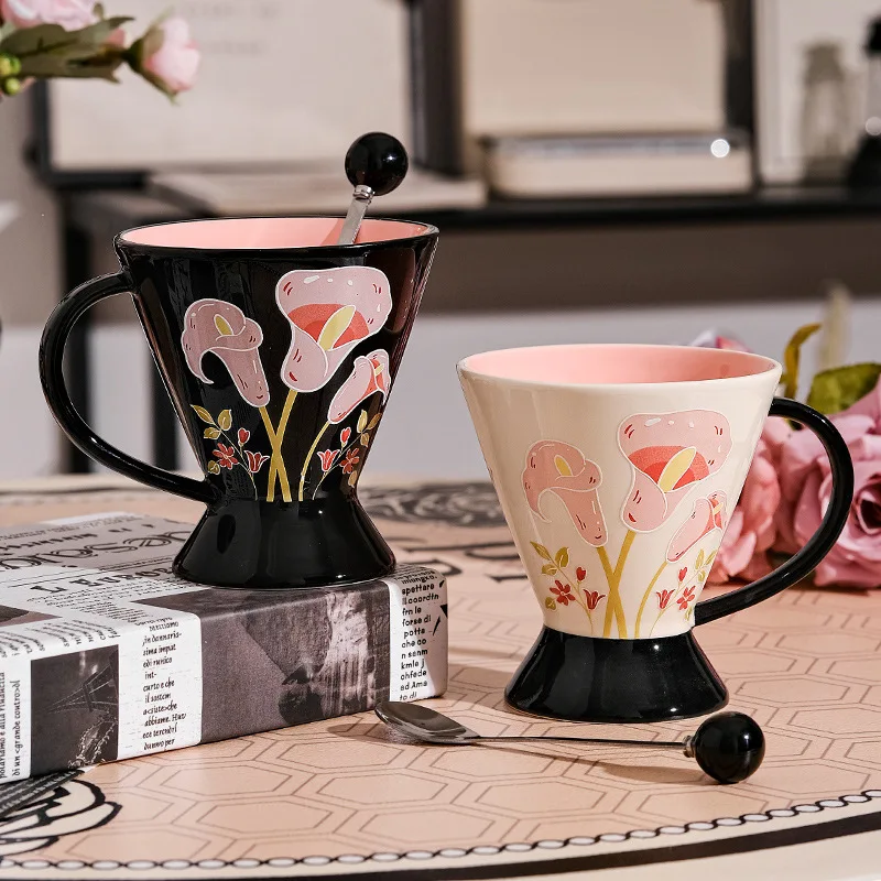 Ceramic Water Cup Relief Mug Home Breakfast Cup Office Goblet High Value New Coffee Cup Gift Light Luxury Coffee Mug Cups