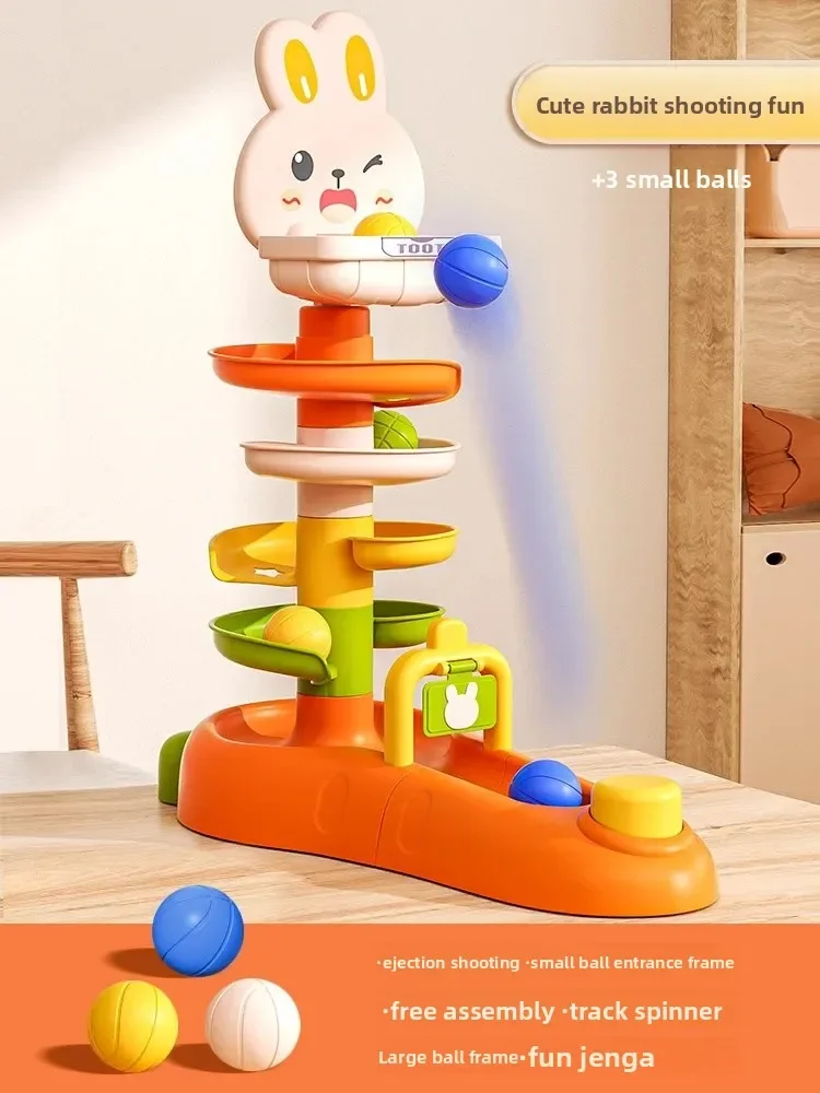ของเล่นเด็กเล็ก ชุดเกมยิงลูกบอลบนราง สำหรับเด็กอายุ 6 เดือนขึ้นไป ของเล่นเสริมพัฒนาการ เล่นสนุกสนาน ลูกบอลหมุนบนราง