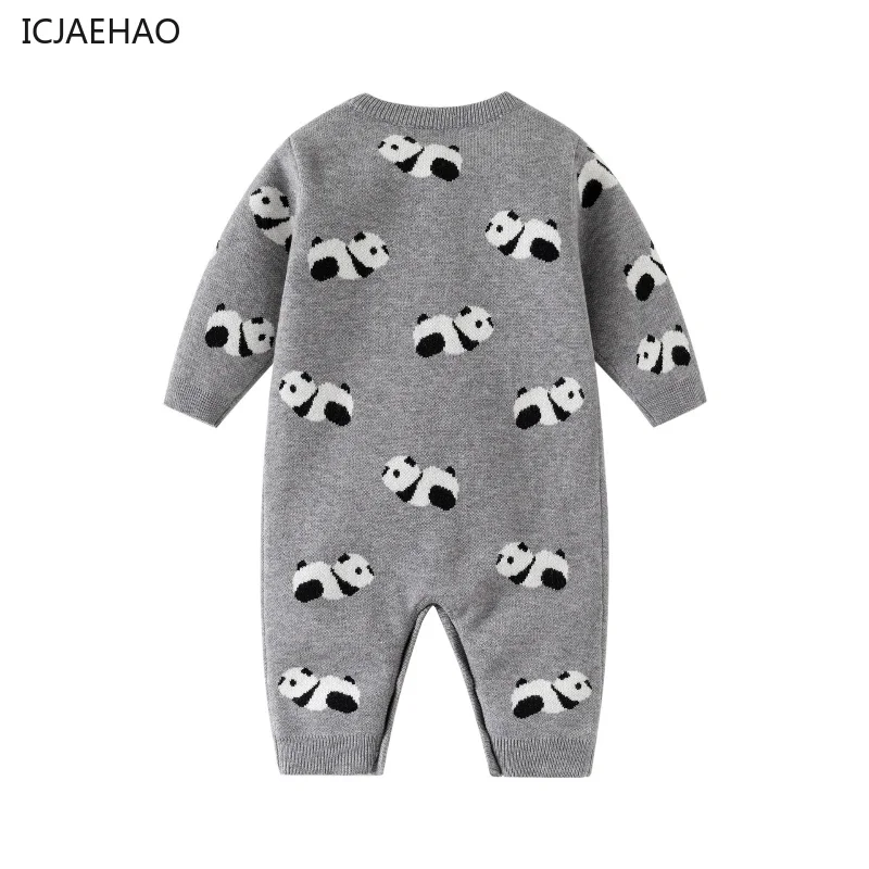 ICJAEHAO 2024 Kids Children Grey Cute Panda Baby Wool Sweaters Autumn Clothes New Knitwear Bodysuit Baby Haggown Climbing Suit