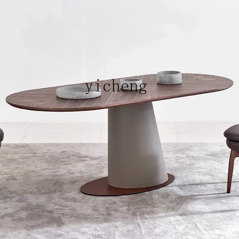 O-6  Italian oval pillar Nordic style long dining tle saddle leather wi sassafras walnut dining tle