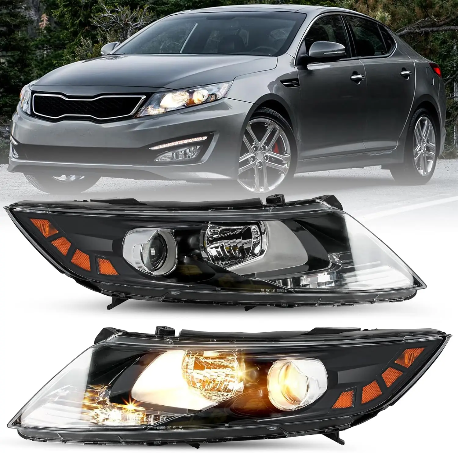 

Halogen Headlight Assembly Replacement for 2011 2012 2013 Kia Optima Headlamp Black Housing with Amber Reflector Driver and Pass