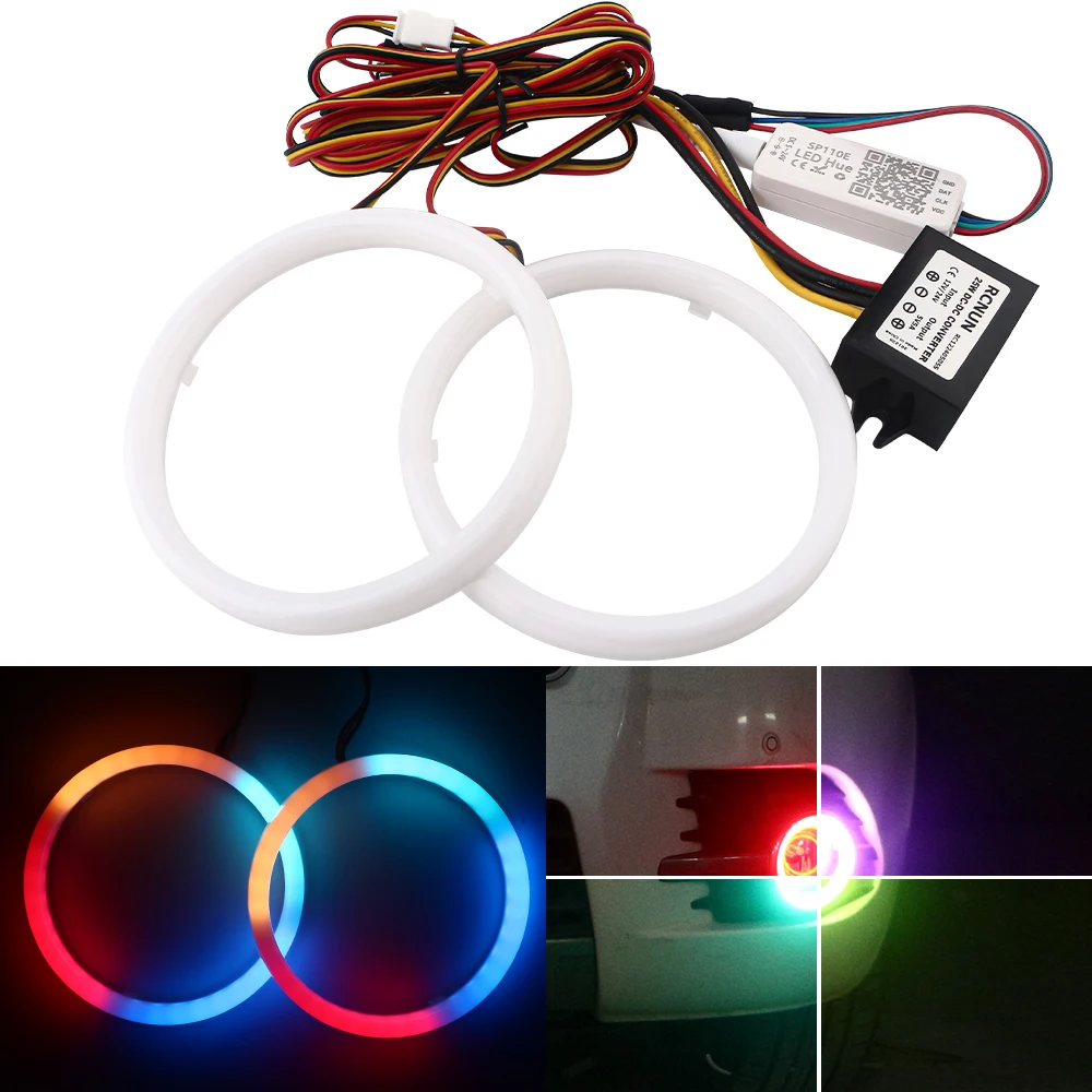No startup white effect 12V 24V DC LED Angel Eyes Cotton Lights with Turn Signal Lights APP Bluetooth RGB DRL Halo Rings
