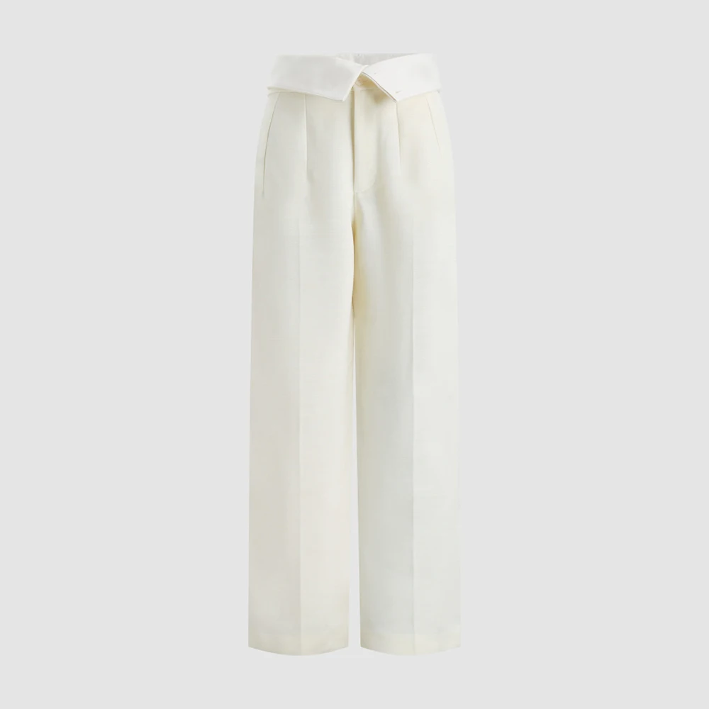 Fold Over Waist Women Wide Leg Pants Pleated Straight Trousers Elegant Formal Office Commuter Pants Guest Business Long Pants