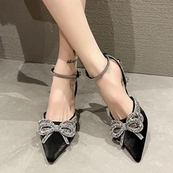 JMPRS Shiny Crystal Bowtie Pumps Women Fashion Ankle Strap High Heels Party Shoes Woman 2022 Summer Pointed Toe Sandals Mujer