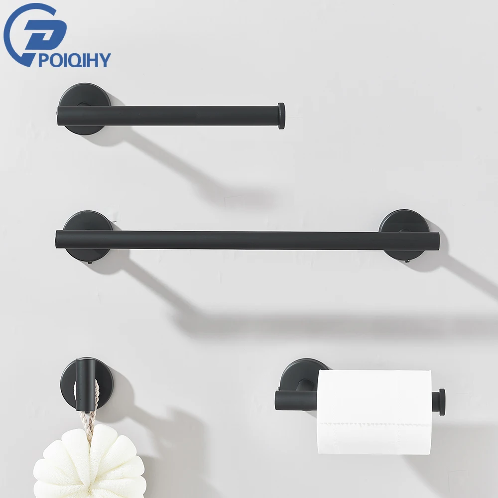 

Matte Black Bathroom Hardware Set Toilet Paper Holder Wall Hook Towel Holder Rack Wall Mounted Kitchen Bathroom Accessories