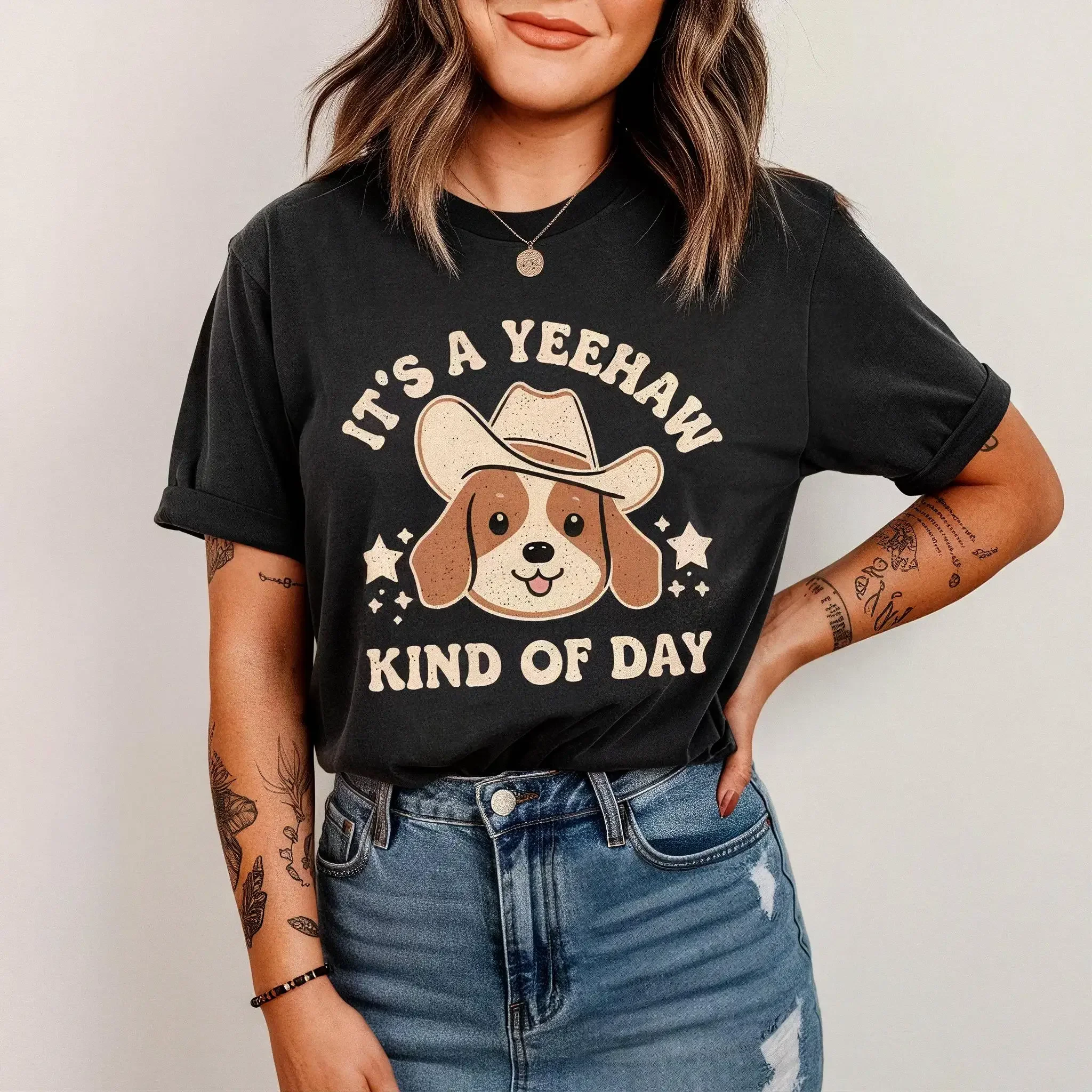 Футболка с собакой Yeehaw, забавная глуполая ковбойская футболка в стиле ретро, милый западный любовник, страна Футболка с собакой Yeehaw, забавная глуполая ковбойская футболка в стиле ретро, милый западный любовник, страна