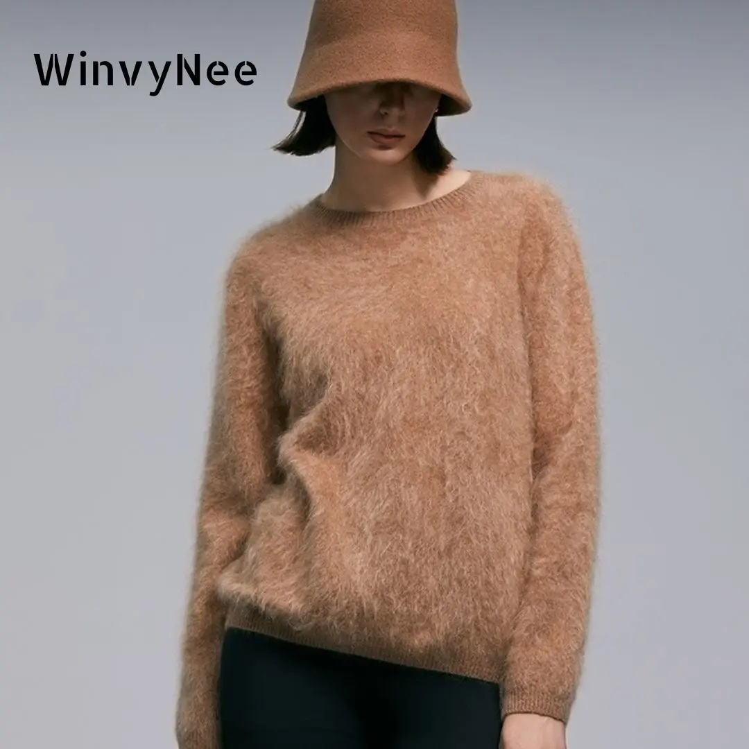 WinvyNee Women's Clothing Pure Brushed Cashmere O Neck Causal Sweaters Solid Knitted Tops Pullovers Jumpers Winter A1444003