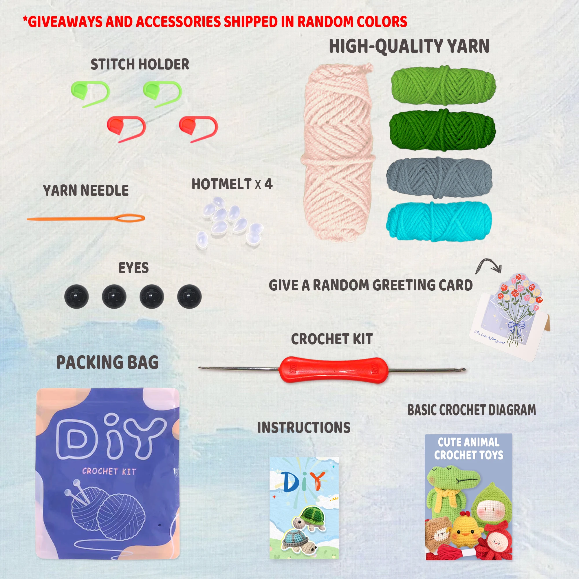 مجموعة حياكة السلحفاة للمبتدئين، فكرة هدية مثالية لعشاق الحرف اليدوية (الملحقات بألوان عشوائية)