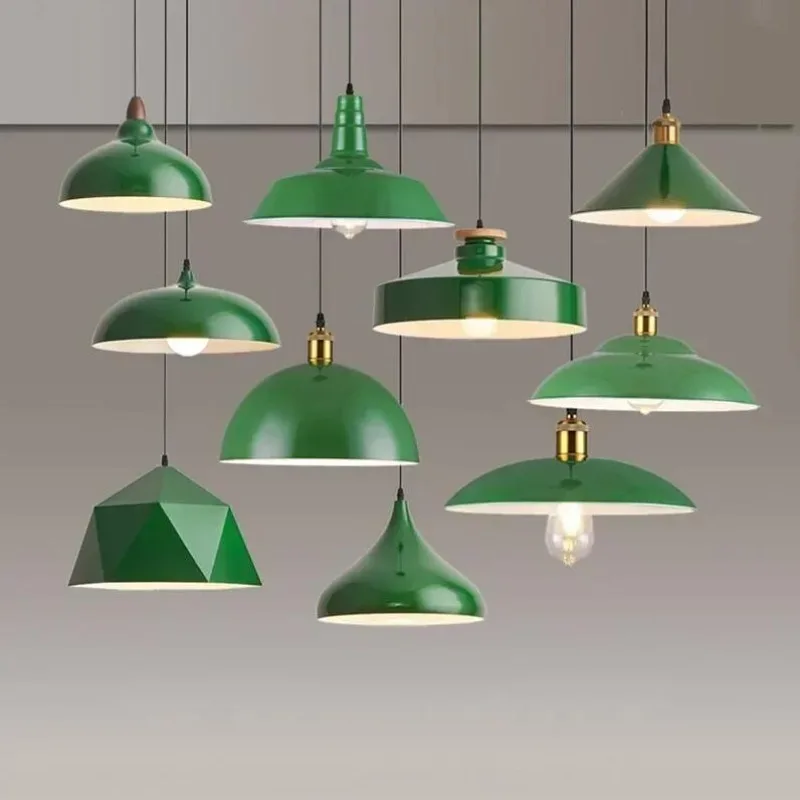 American Loft Retro Led Chandelier Industrial Style Restaurant E27 Decorative Light Restaurant Pendant Lighting Green Lampshade