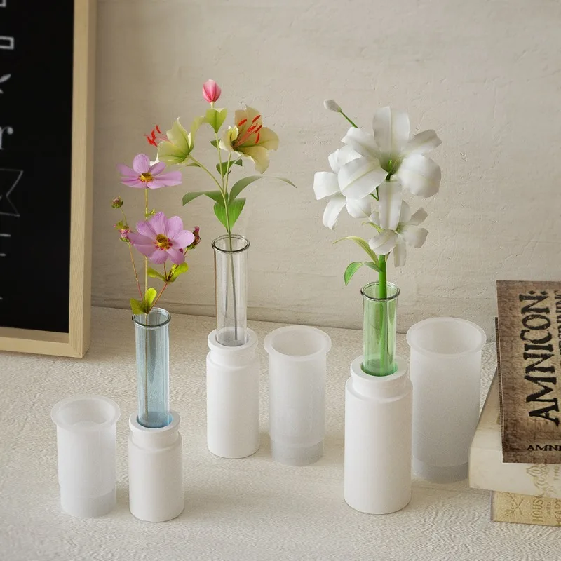 Circular Love Vase Candle Base Silicone Mold DIY Gypsum Test Tube Hydroponic Flower Holder Decorative Ornament Resin Mold Crafts