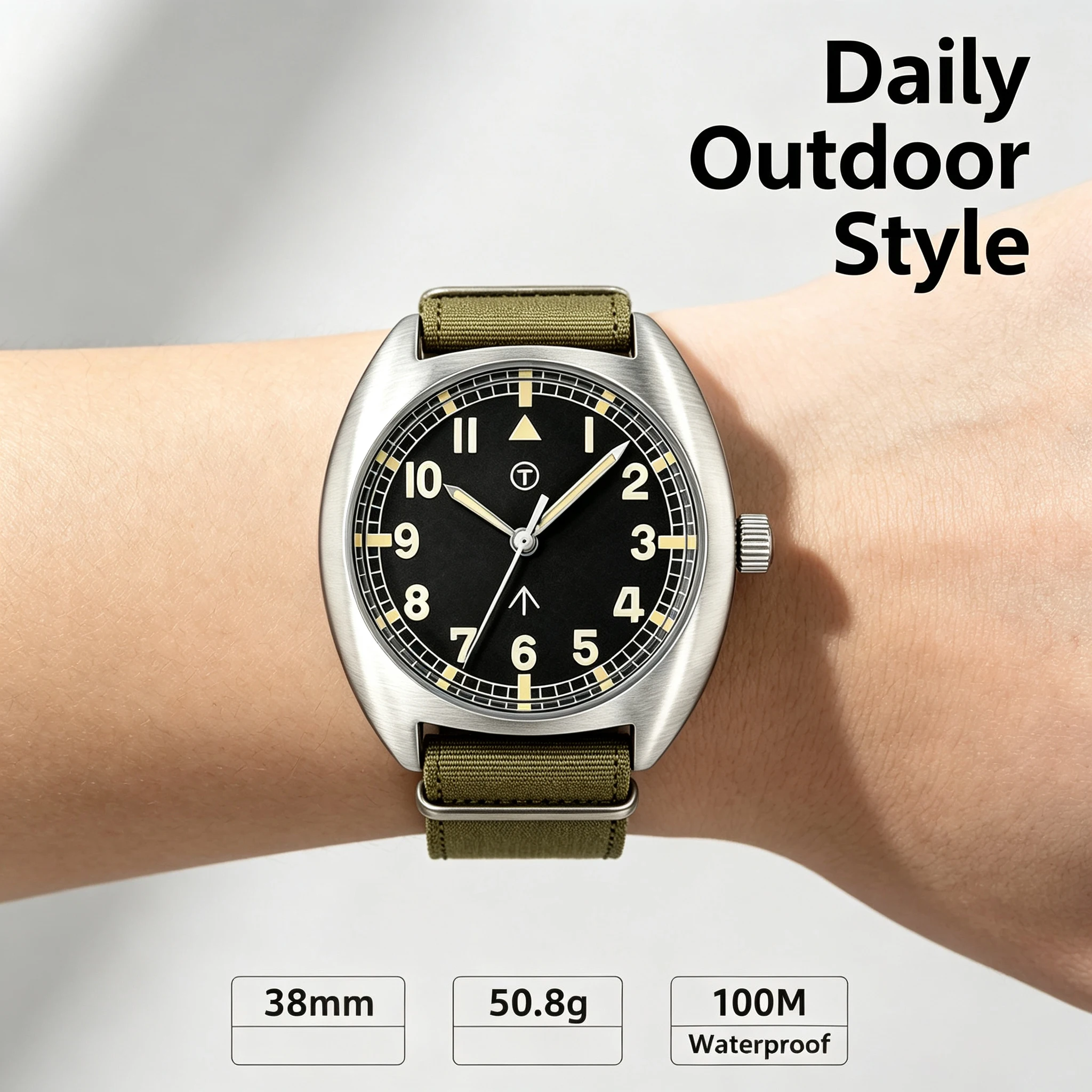 MILITREK New  Retro Field Military Watch Mens 38mm Quartz Wristwatch 100M Waterproof Luminous Sapphire Nylon Strap Gift For Him