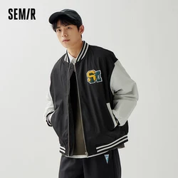 Semir Men Jacket Autumn New Exquisite Terry Embroidery Fashion Contrast Color Splicing Baseball Uniform Trendy Jacket for Men