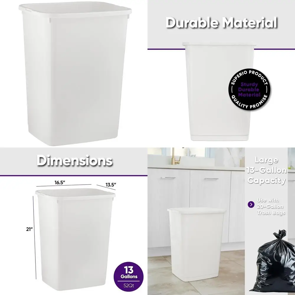 

Большая кухонная корзина для мусора на 13 галлонов, 5 литров, без крыши для домашнего и наружного использования, белая