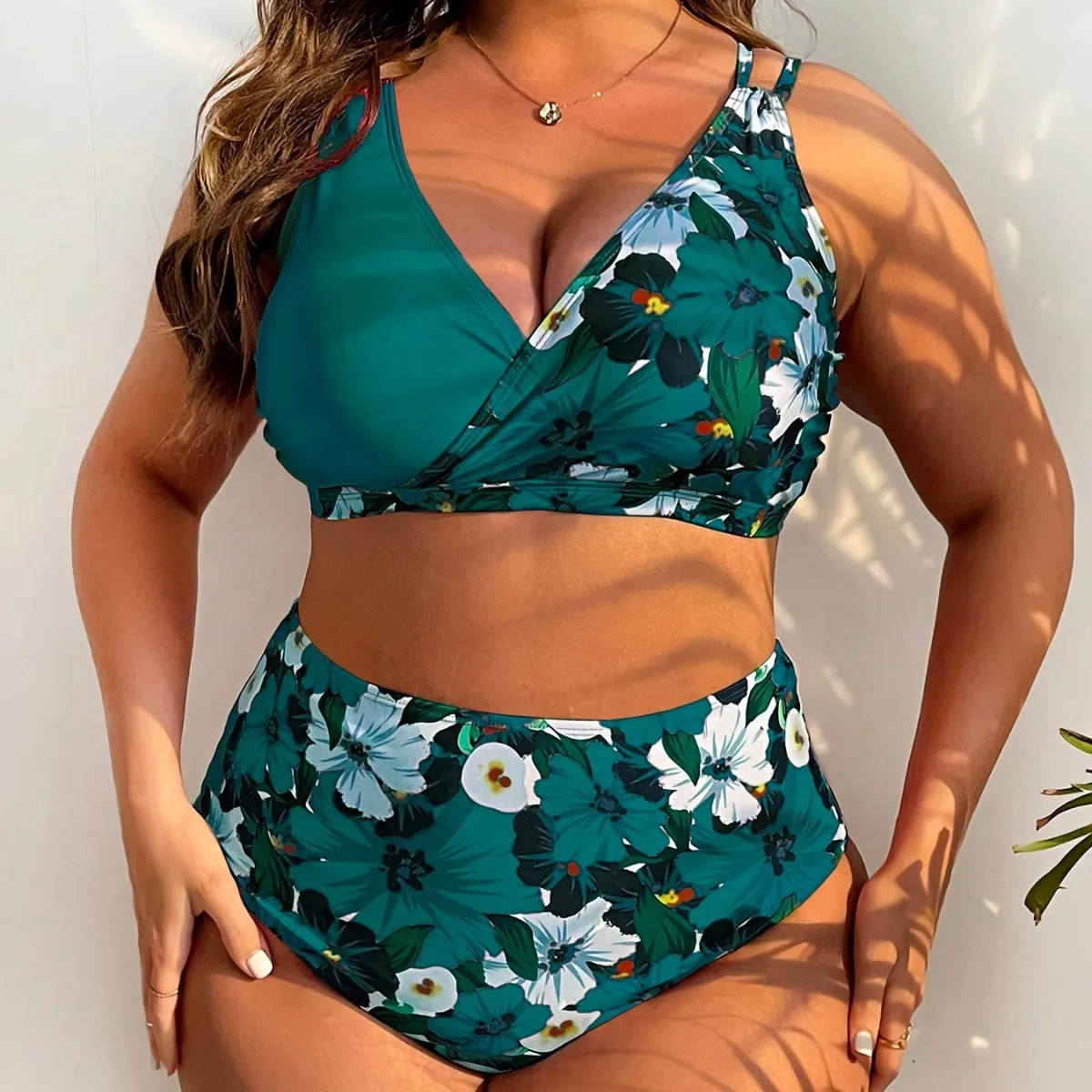 Large Size Swimsuit Splicing Flower Print Swimsuit Women's Bikini Women's Large Size Swimsuit 6xl