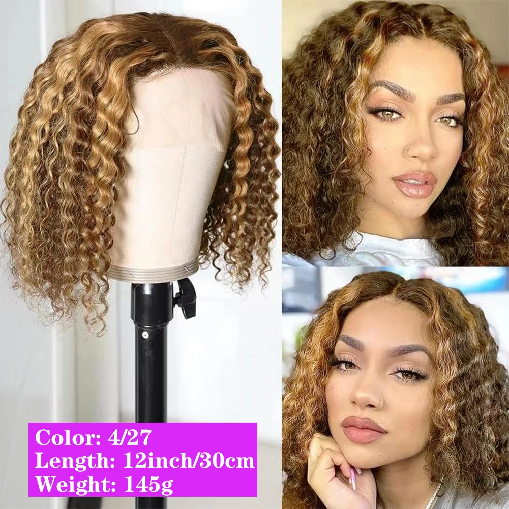 Highlight P4/27 Peruvian Remy Hair Short Bob Ombre Human Hair Wigs Blond Wig Deep Wave Bob Wig 13x4 Lace Front Wigs For Women