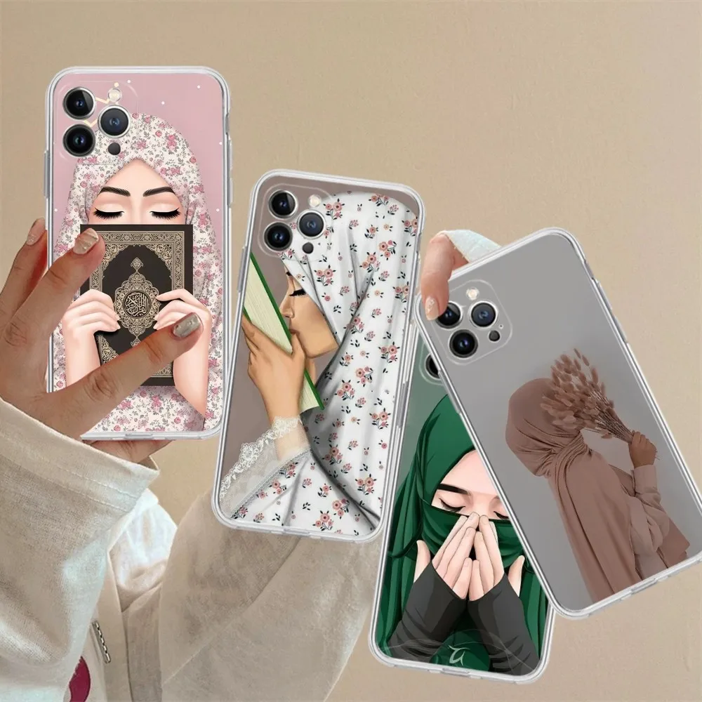 Muslim Arabic Hijab Girl Phone Case Silicone Soft for iphone 15 14 13 12 11 Pro Mini XS MAX 8 7 6 Plus X XS XR Cover