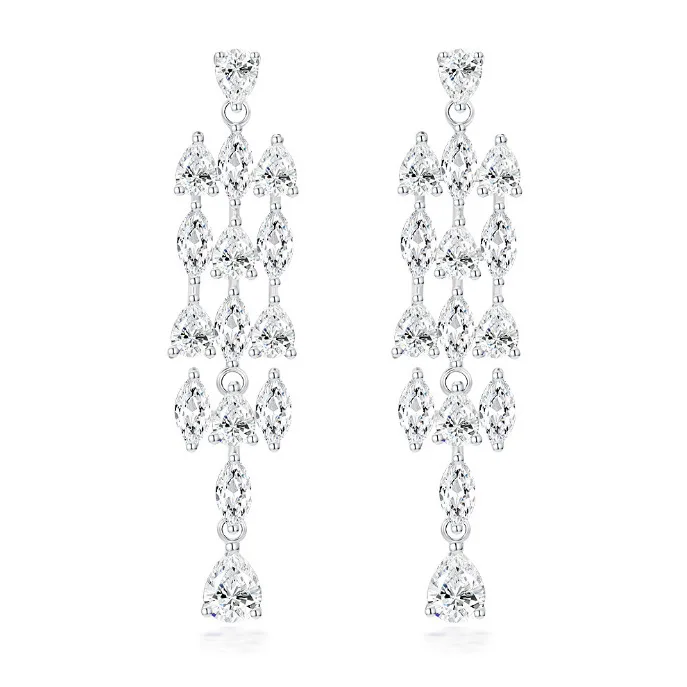 

New S925 Pure Silver Horse Eye Water Droplet 4 * 5 Temperament Tassel 0.25ct Earrings Niche Wedding Jewelry