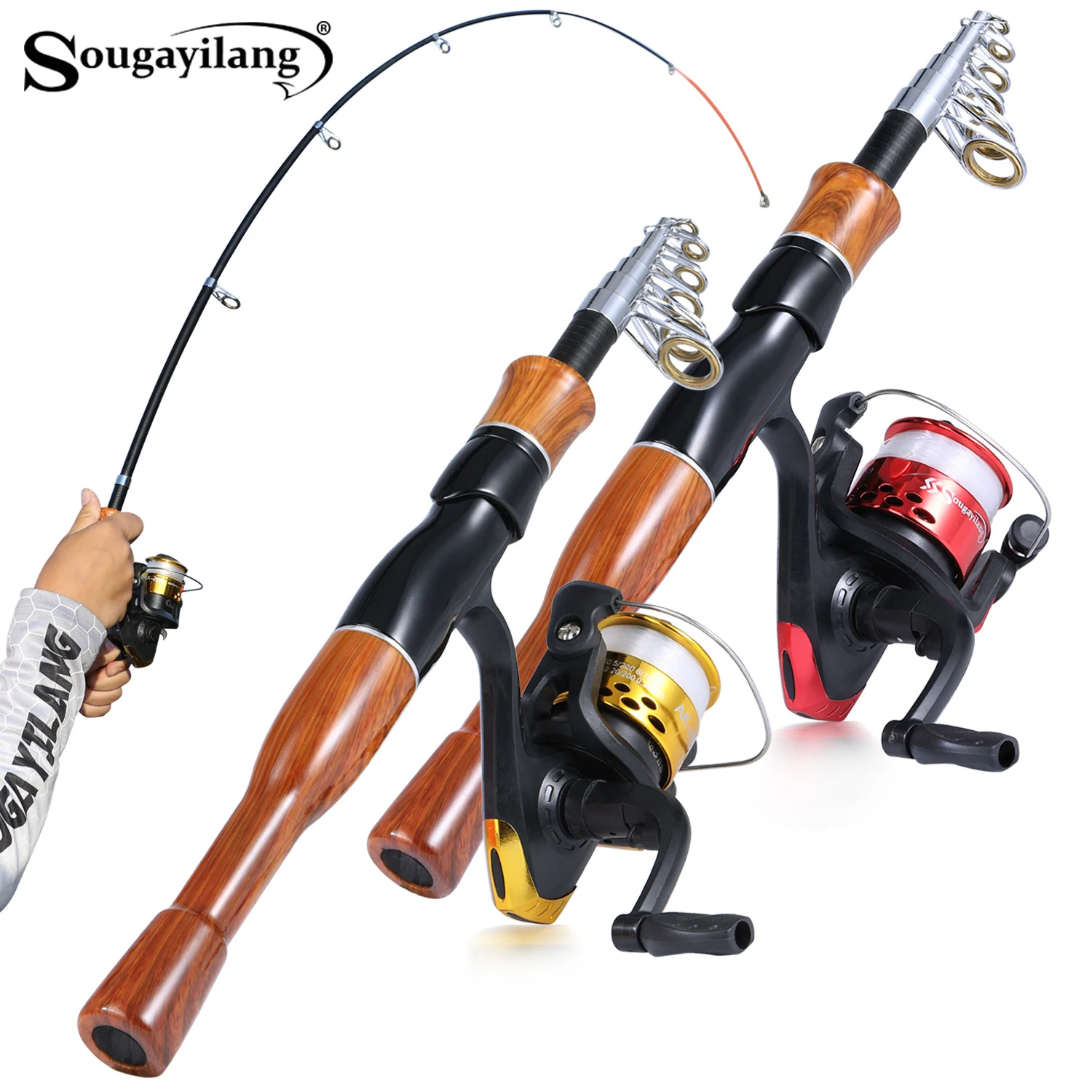 

Комбинированная катушка для удочки Sougayilang, высокочувствительная телескопическая удочка из стекловолокна, передаточное число 5,5:1, набор спиннинговых катушек Pesca