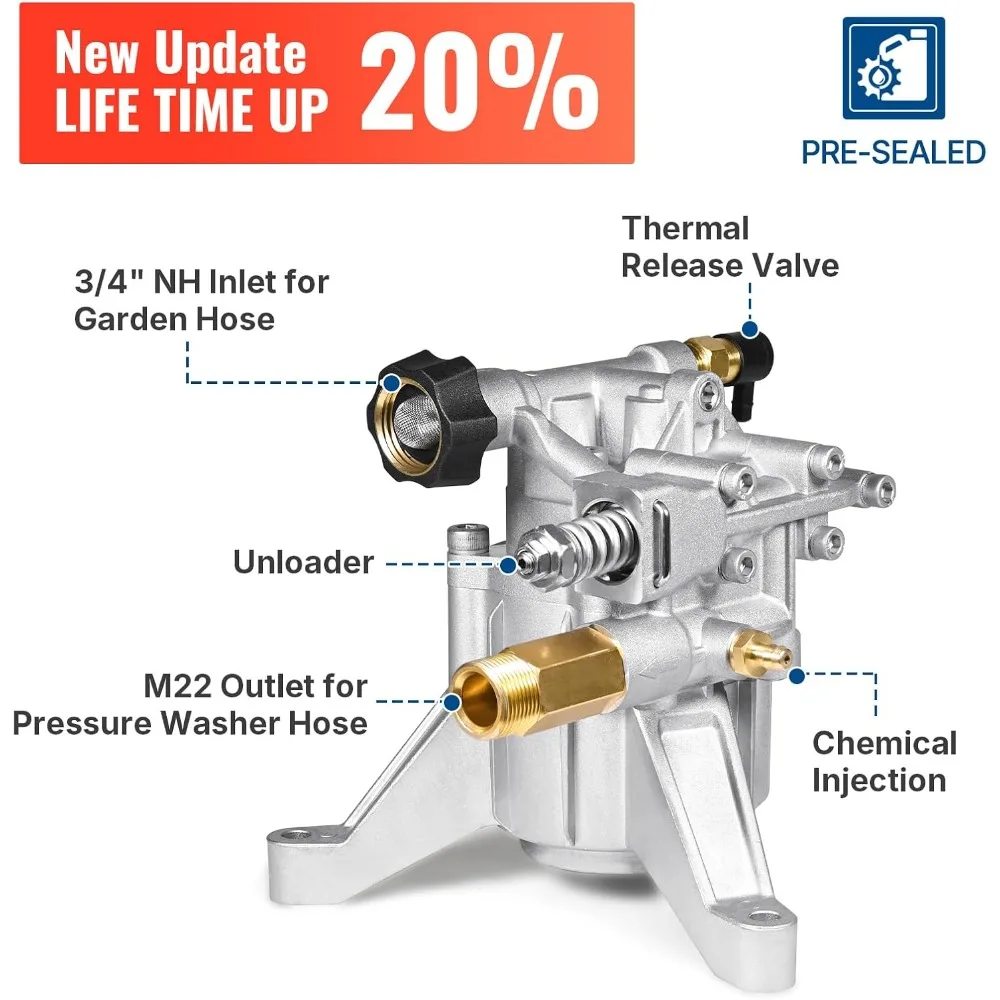 

7/8" Shaft Vertical Pressure Washer Pump 3000 PSI @ 2.5 GPM Replacement Pump for Power Washer Compatible