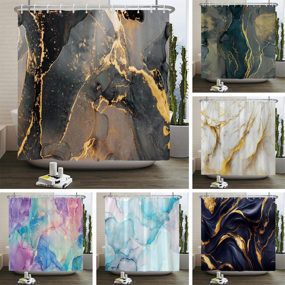 Abstract Marble Ink Texture Shower Curtain Waterproof Morden Art Colorful Bath Curtains Home Bathroom Decor Curtain With Hooks