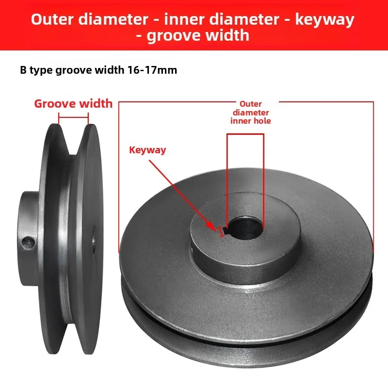 1pc B Type V Belt Pulley Single Slot 60mm70mm 80mm 90m 100mm Cast Iron for B Section V Belt Single Groove Transmission Pulley