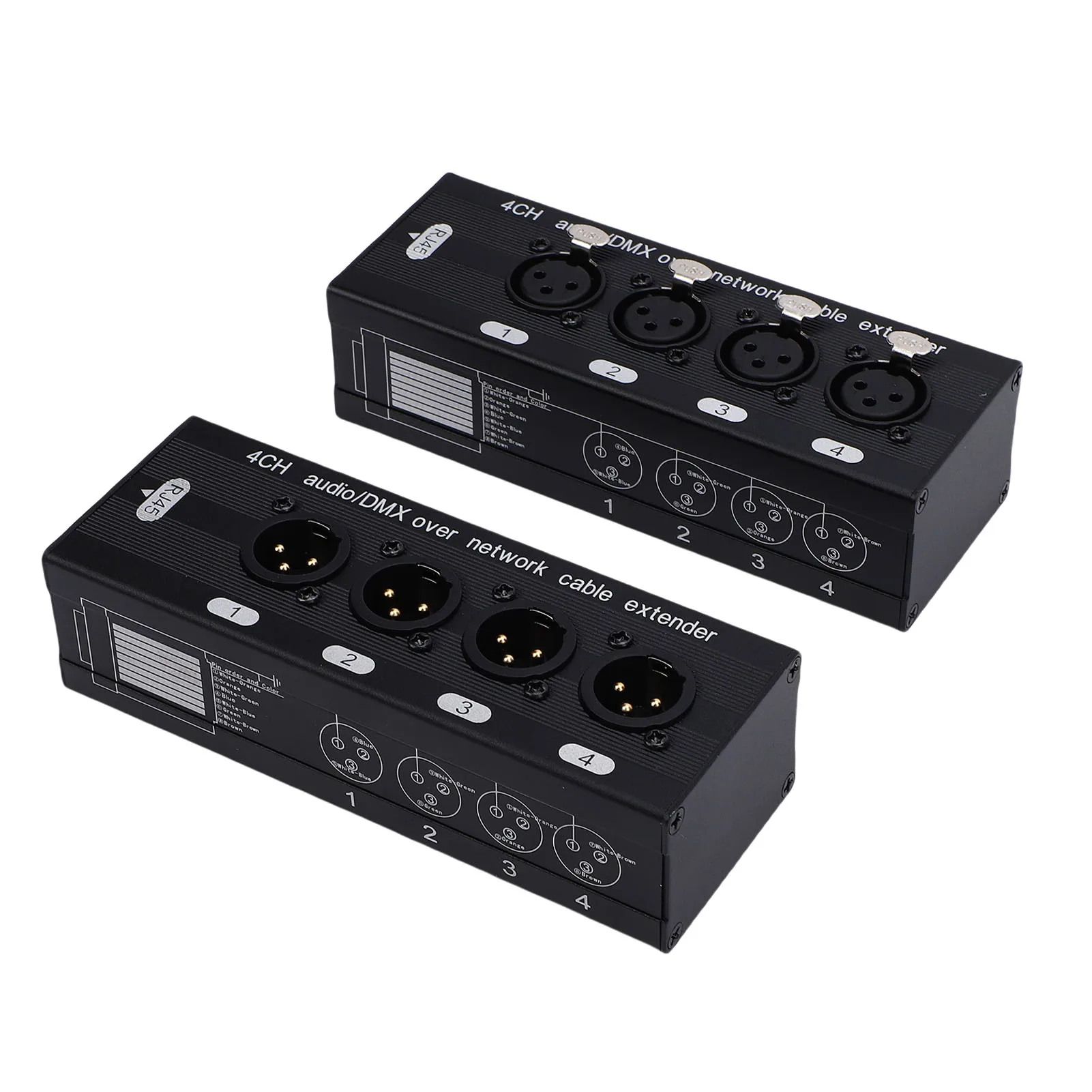 4 Channel Multi Network Cable Extender 3 Pin XLR Digital Multiplex AES-EBU Male and Female to RJ45 Cat5 Cat6 Ethernet Cable Exte