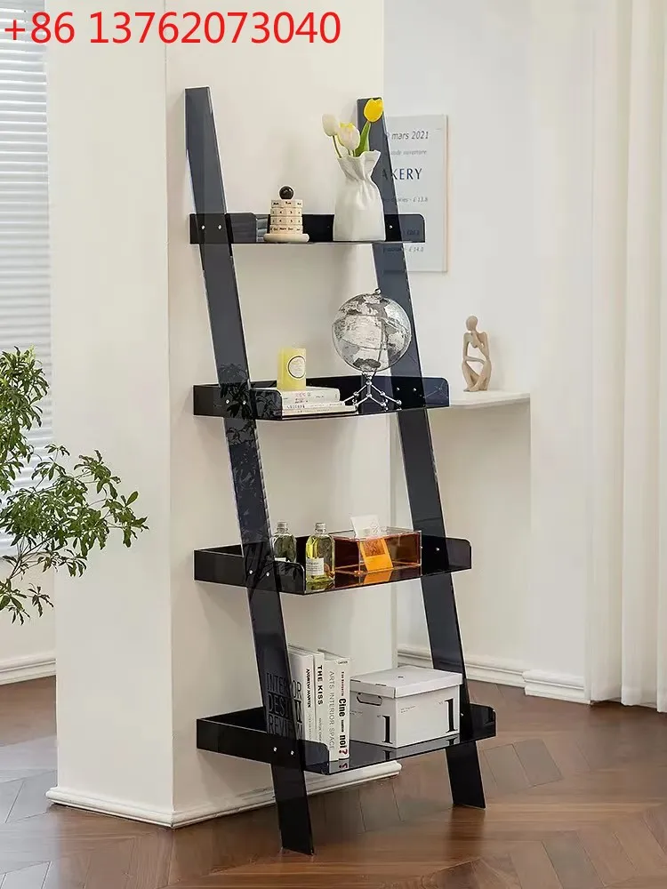 Colorful 4-Layer Removable Acrylic Ladder Bookcase Large Modern Transparent Acrylic Wall Bookshelf