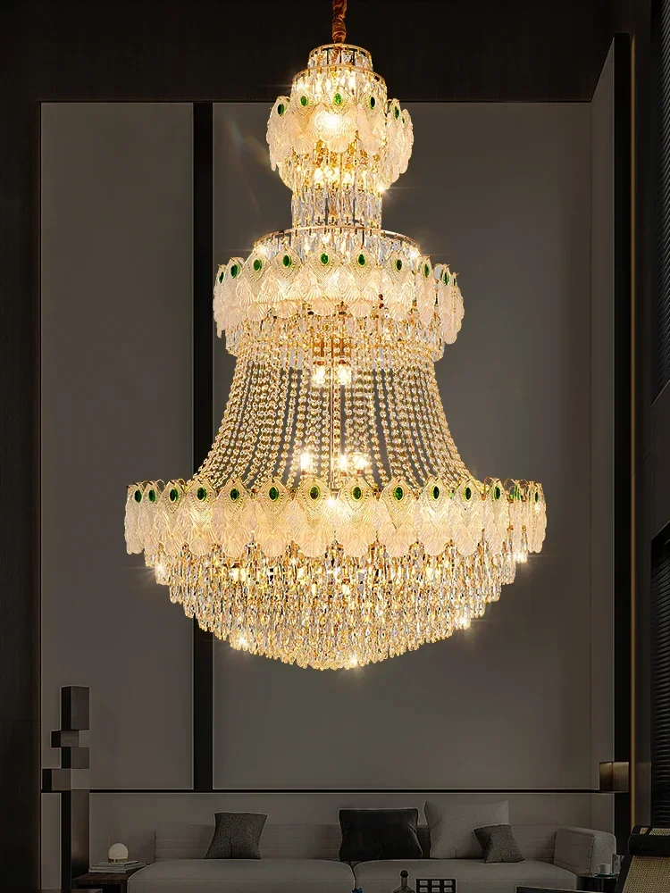 Duplex chandelier new light luxury modern crystal hall lamps villa lift lift high living room lights