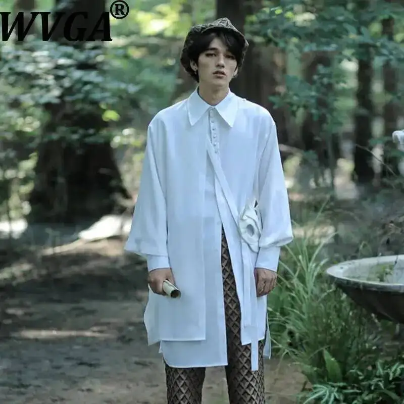 WVGA Spring Autumn New Men's Asymmetrical Longline Diagonal Collar Deconstructed Long Sleeve Shirt Niche Chic Casual Tops W23890