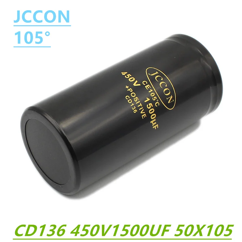 JCCON 450V1500UF mfd Aluminum Bolt screw Audio Filtering Electrolytic Capacitor 105 ℃ 50x105mm CD136 Inverter Elevator Capacitor