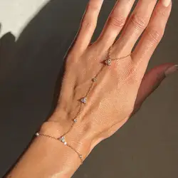 XSBODY Round Crystal Finger Bracelet Bangle High Quality Jewelry Party Intersperse Geometric Rhinestone Hand Chain Adjustable