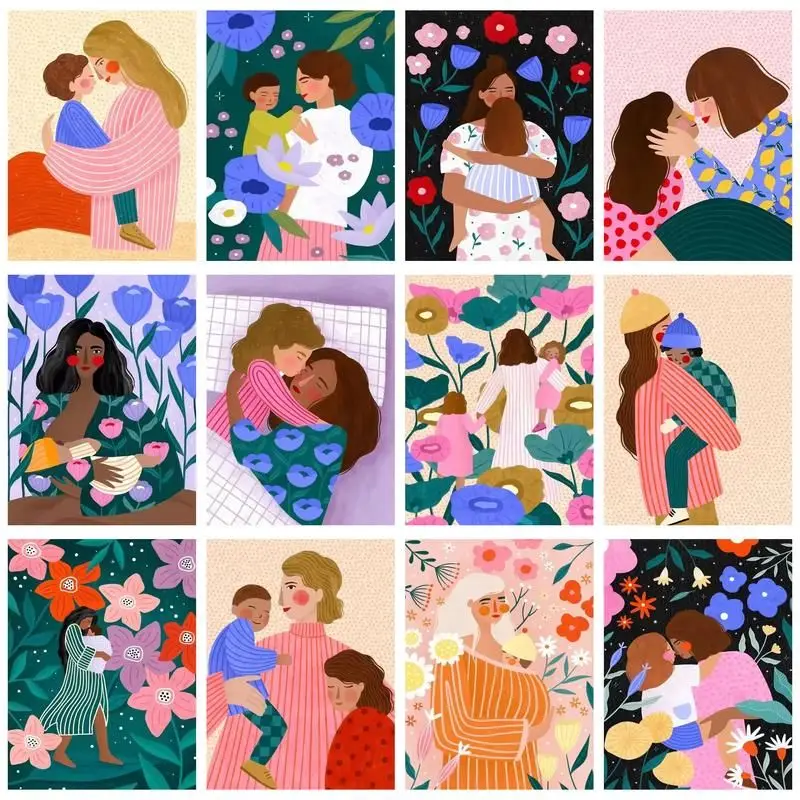 

CHENISTORY DIY Frame Oil Painting By Numbers Mother and Child Illustration Acrylic On Canvas Wall Art Picture By Numbers Home De