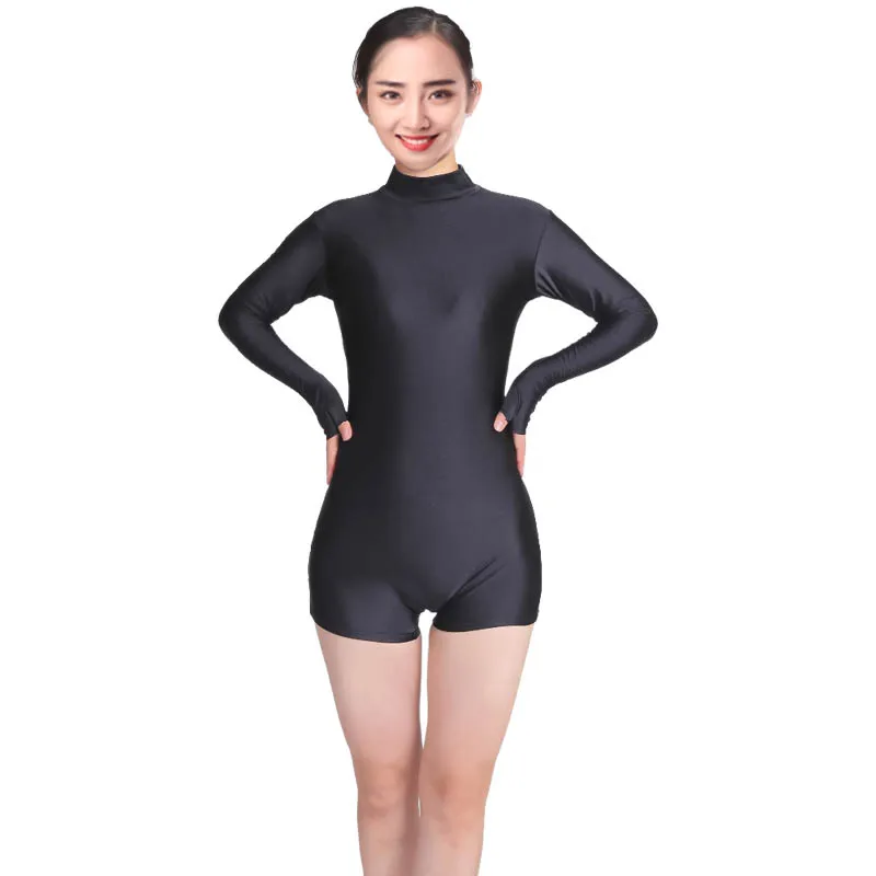 Leotardos de baile de Ballet para mujer adulta, traje de una pieza, unitard recto, ropa de ejercicio de manga larga, monos de gimnasia de secado