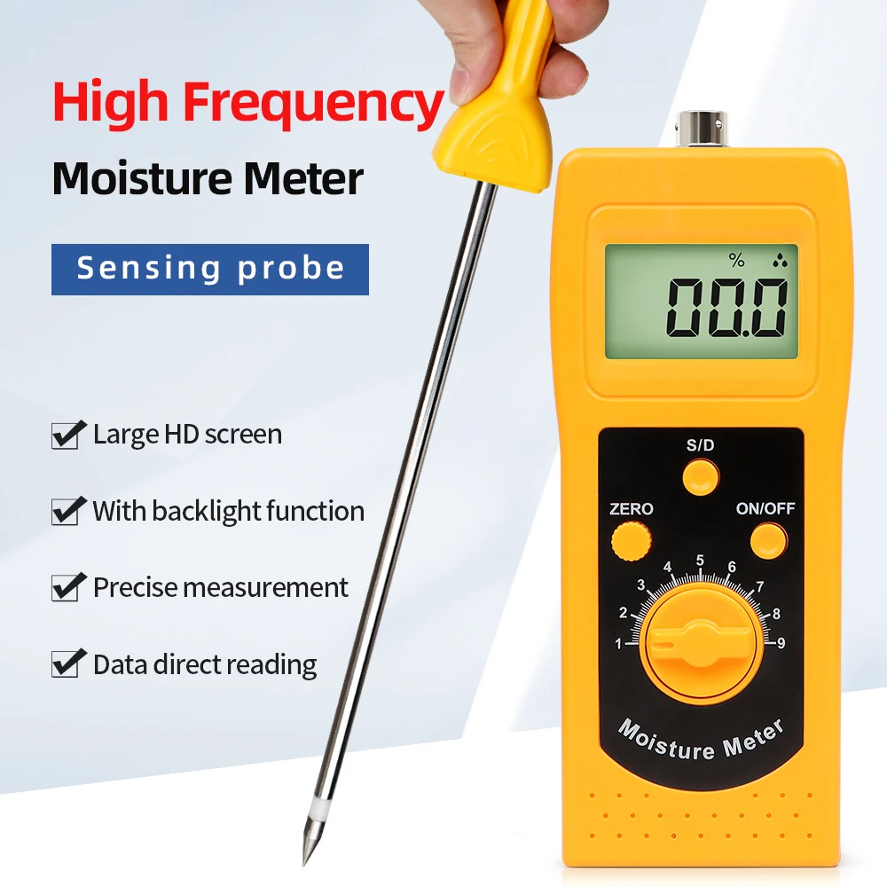 Digital Probe Hay Moisture Meter Chemical Moisture Analyzer with Backlight for Grass Silver Sand Chemical Combination Powder