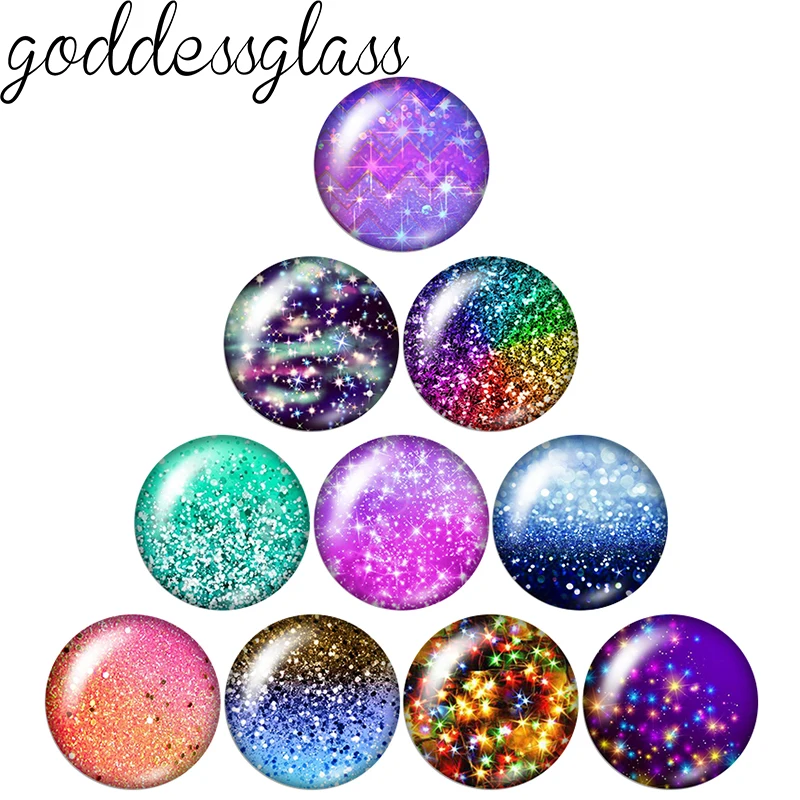 

New Dazzling Dots Colorful Glitter 12mm/18mm/20mm/25mm Round glass cabochon flat back Making findings for custom DIY bracelets