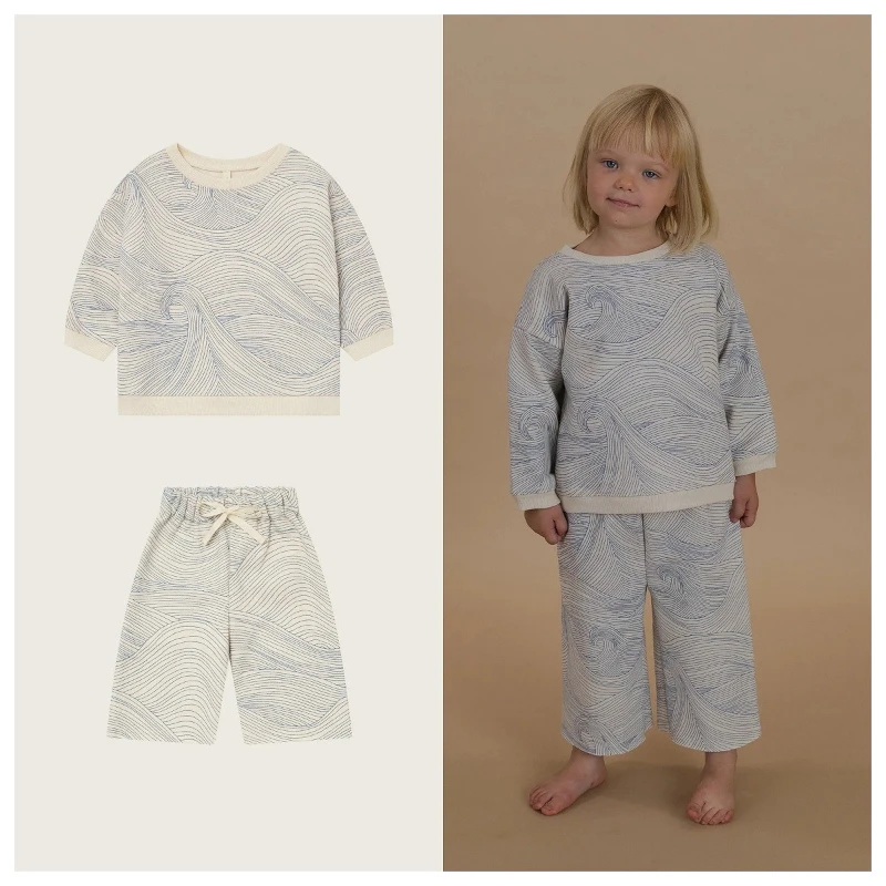 1-9 Years Old Kids Sweatshirt + Sweatpants 25 Winter Graffiti Series Plus Fleece Kids Clothes Girls
