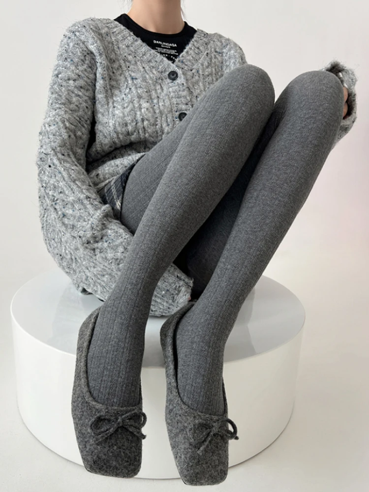 

Smoke Gray Pantyhose Women's Cotton Solid Color Slim Leggings for Women Casual Ultra Large Elasticity Winter Leggings Women