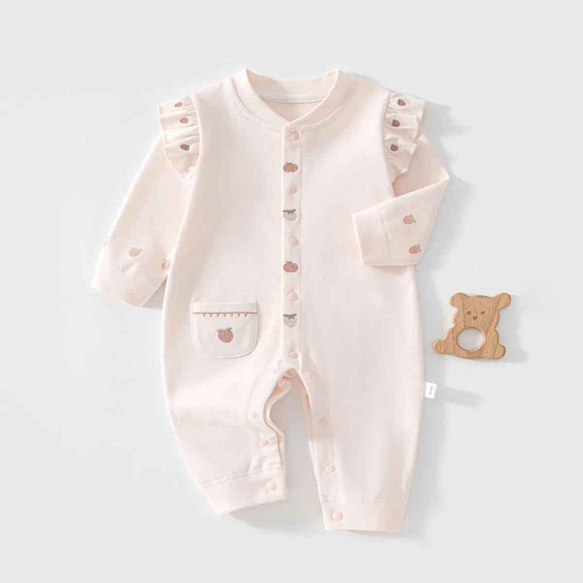3D Fruit Embroidered Baby Girl Romper Soft Cotton Newborn Onesie Breathable Long Sleeve Infant Clothes for Spring Autumn 6-18M