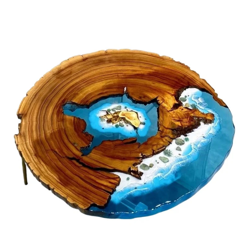 

Nordic solid wood round resin island coffee table