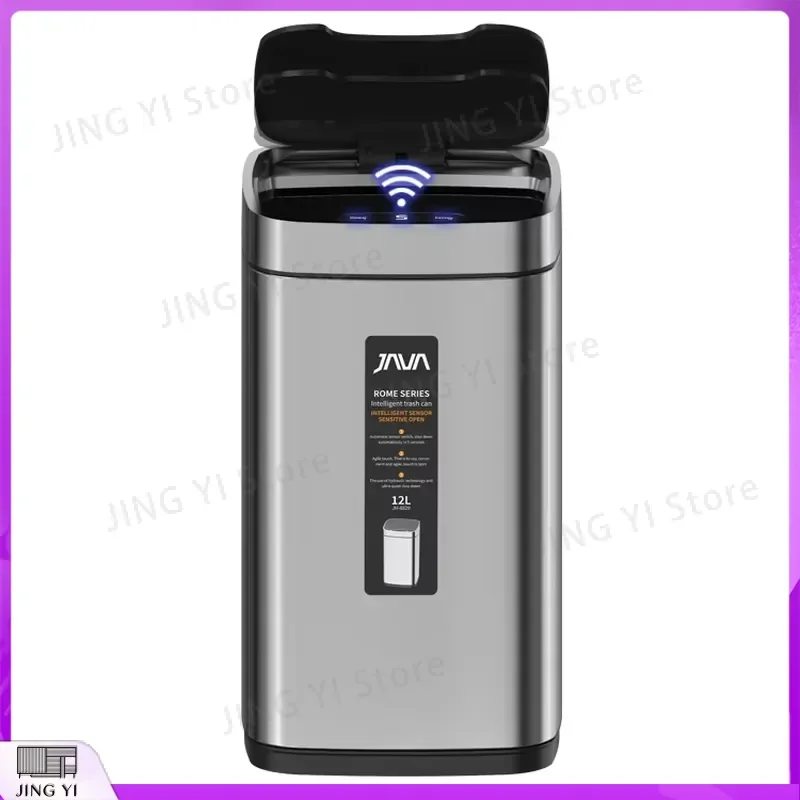 Smart Trash Can Automatic Motion Sensor Metal Waste Bin with Lid White Iron Powder Coated Touchless Garbage Can for Home