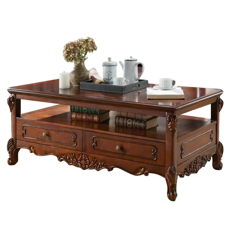 Luxury classical wood carving coffee table, living room hotel lobby center table