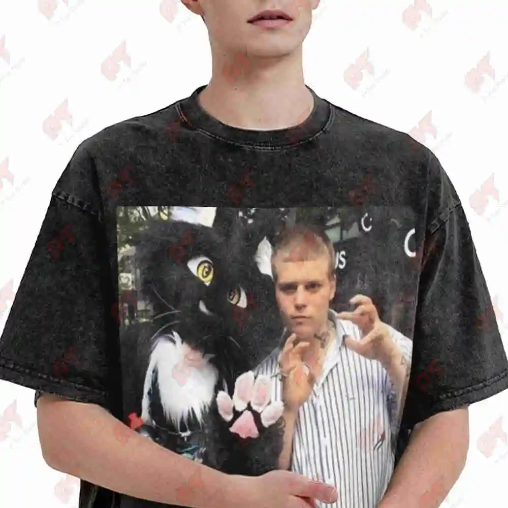 Yung Lean With A Furry Bladee Drain Gang Vintage Washed Tee Pure Cotton T-Shirt