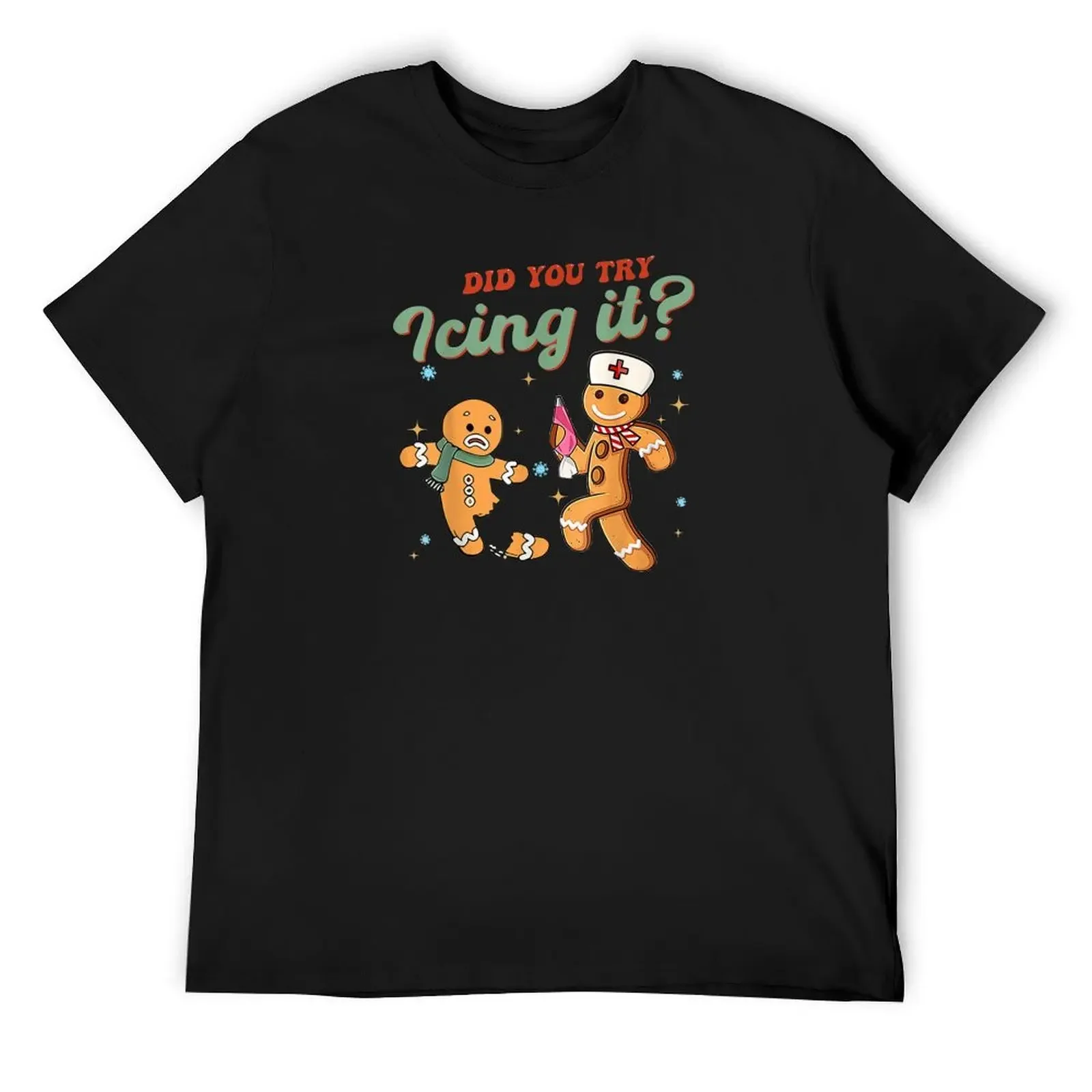 

Retro Gingerbread Man Did You Try Icing It Funny Ugly Chritmas Nurse T-Shirt tops men tshirt