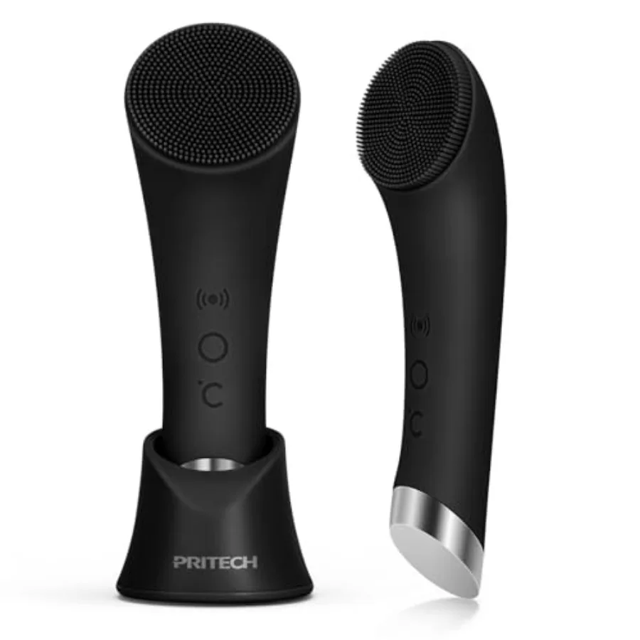 

PRITECH Facial Cleansing Brush, Rechargeable Silicone Face Scrubber with Heat Massage End, Vibrating Exfoliator Scrubber for De