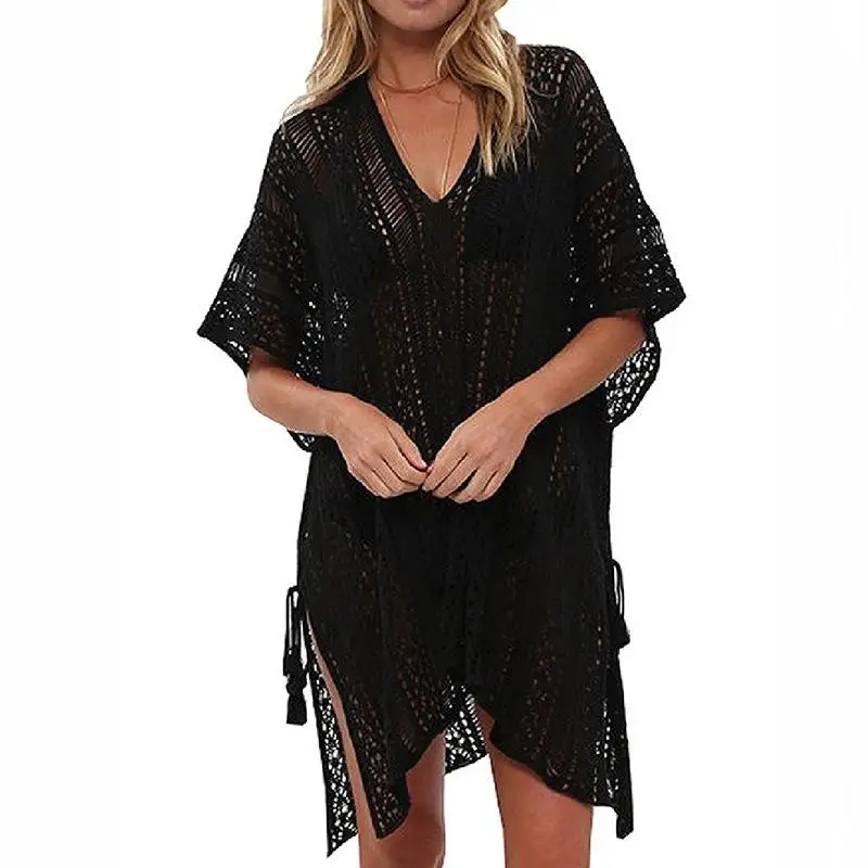 

Женская пляжная одежда, купальник-бикини, вязаная накидка, тонкий калибр, футболка обычной длины све, ацетатное волокно, повседневная одежда