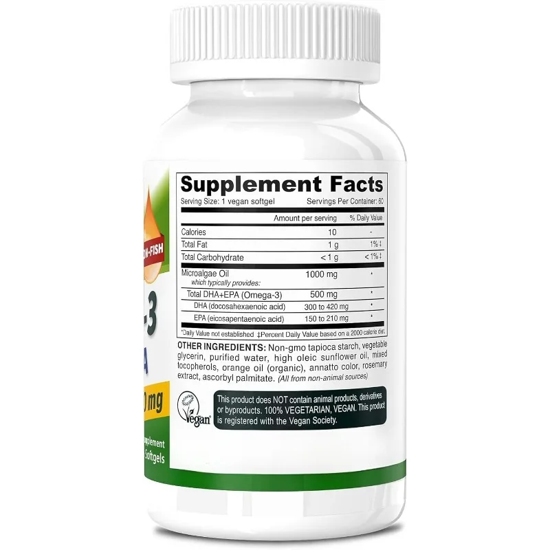 Pure Omega-3 DHA-EPA 500MG - Non GMO, 60 softgel capsules