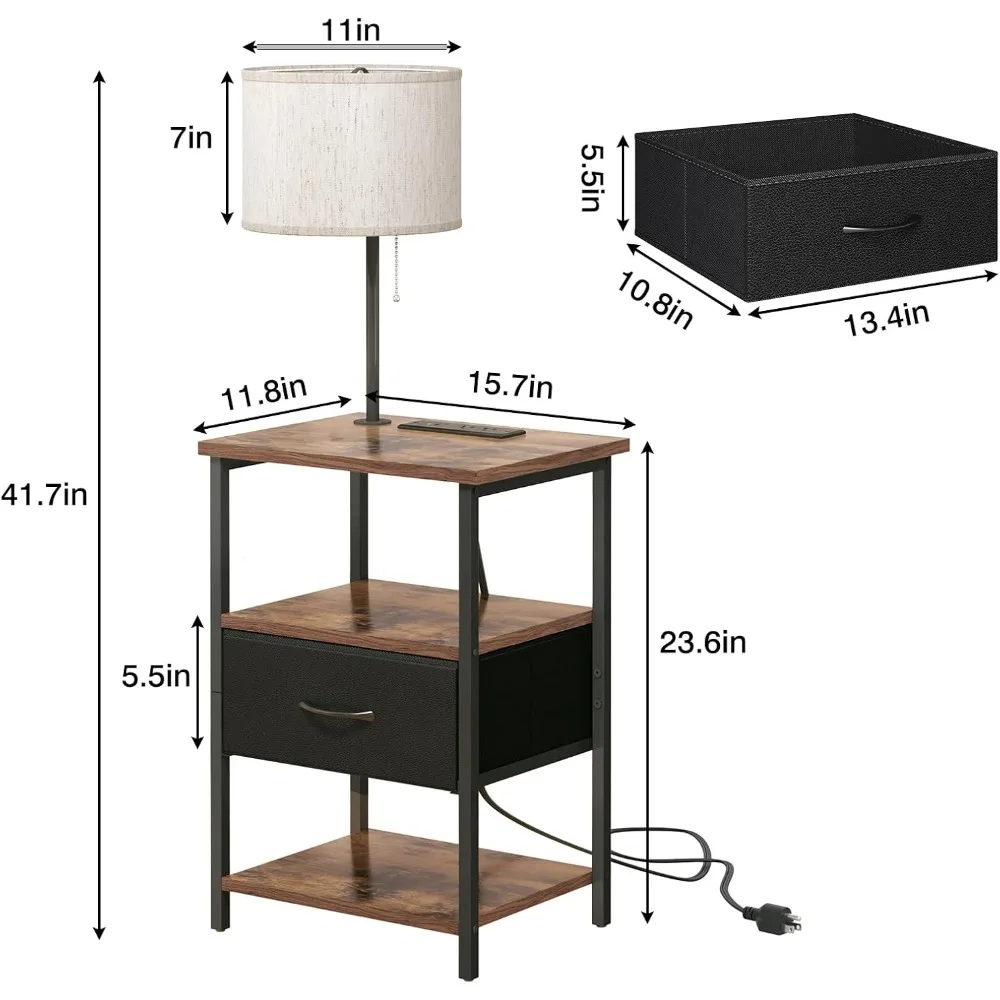 Nachtkastje met LED-verlichting Nachtkastje met 3 kleurtemperaturen Lamp, hoog nachtkastje met laadstation bijzettafeltje