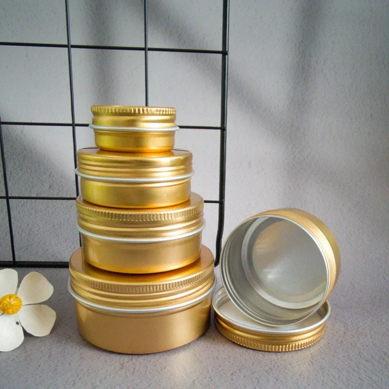 5/10/15/20/30/50/100/120/150/200/250g Aluminum Box Empty Lids Tin Cans Round Metal Ceam Jar Cosmetic Containers Golden Wholesale